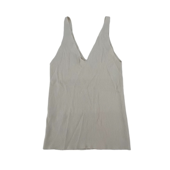 H&M Cream Ribbed V-Neck Tank Top Size 6 Women’s - Picture 1 of 5